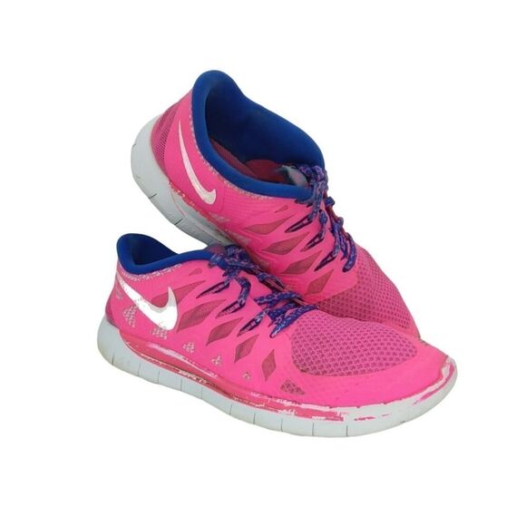 Nike Free 5.0 Womens Pre-owned Fireberry Hot Pink/Blue Running Sneakers - sz. 7Y - Picture 1 of 6
